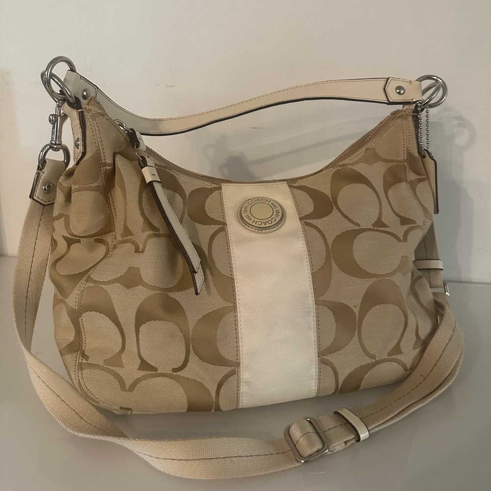 Authentic COACH Signature 2Way Shoulder Bag Canvas Leather